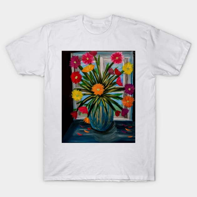 Beautiful flowers in a window painting T-Shirt by kkartwork